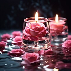 candle and rose petals