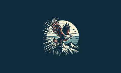 flying eagle on mountain vector logo design