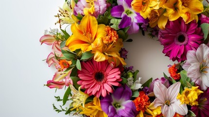 Colorful Floral Wreath on White Background - Vibrant and Eye-catching Decoration