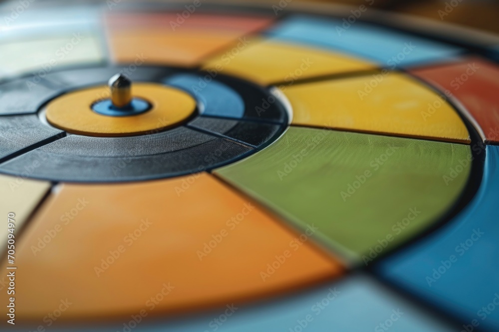 Poster A close up view of a colorful board with a pin inserted. Ideal for office or school-related projects