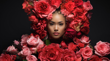 Naklejka premium Floral love: The valentine queen amidst enchanted petals. Valentine's concept.