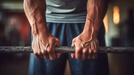 Naklejka premium A close-up of hands gripping a barbell