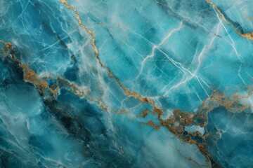 Close up texture of turquoise marble with intricate gold and white veins.