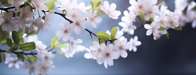 Spring White Blossoms on Branch. Soft focus, banner