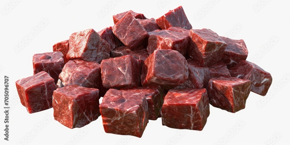 Poster a pile of cubes of meat stacked on top of each other. suitable for various culinary, cooking, and fo
