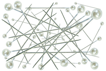 Many falling needles with a decorative ball-shaped head isolated on a transparent background.