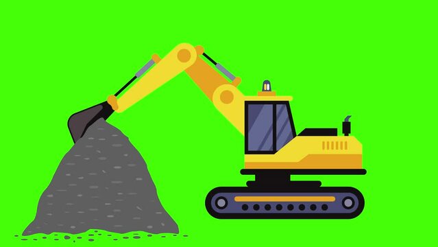 industrial machine, moves gravel, in the building  industry, green screen flat animation