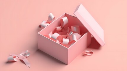 Open gift box on pastel pink background. 3d rendering, Bright color, ultra realistic