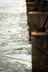 Looking down at Rapids underneath the t. tyler potterfield memorial bridge in Richmond, Virginia