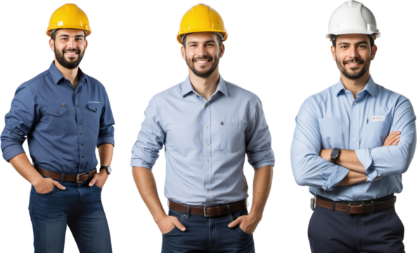 photo of an engineer with white and yellow safety helmet, Worker in uniform isolated on transparent background