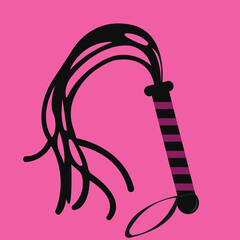 Leather whip on pink background. Sex toy for intimate perversions. Sex slavery vector illustration