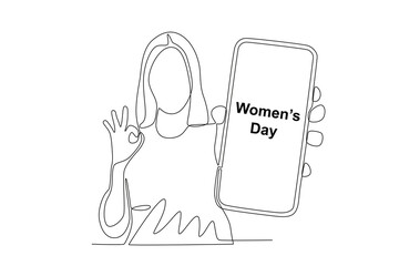 A woman celebrates women's day. Womens day one-line drawing
