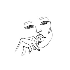 Beautiful face woman abstract portrait, one line art, single line on white background, isolated vector illustration. Tattoo, print and logo design for spa or beauty salon. 