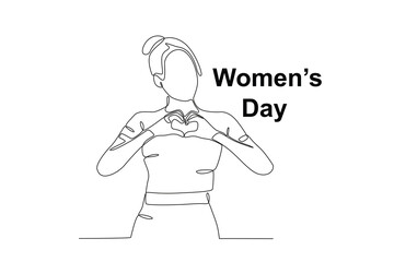 A beautiful woman makes a love pose. Womens day one-line drawing