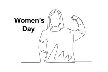 A woman makes a powerful pose . Womens day one-line drawing