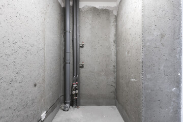 interior of the apartment without decoration in gray colors. rough finish