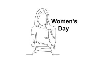 A woman with short hair stood up in style . Womens day one-line drawing