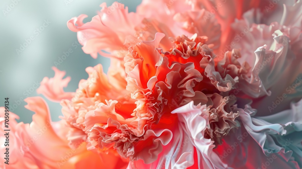 Poster A close up view of a beautiful red and white flower. Perfect for adding a pop of color to any project or design