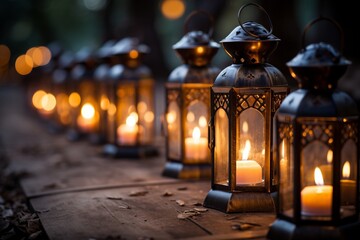Fototapeta na wymiar Candlelit lanterns casting a gentle glow of enchantment