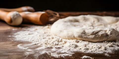 Fototapeta na wymiar textured flour on the pastry board - copy space