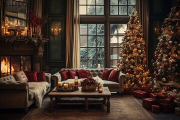 Cozy holiday Christmas celebration with joyful decor
