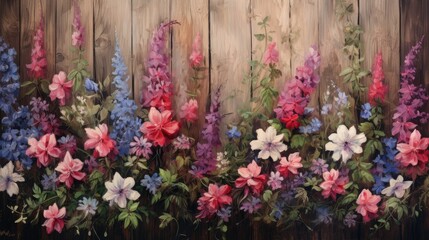 Garden flowers over wood 