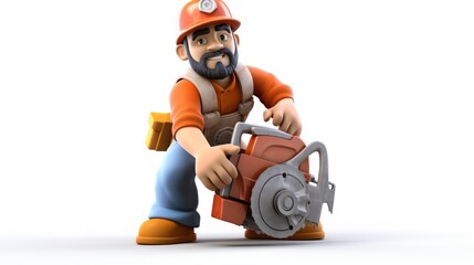 3d cartoon construction worker on white background