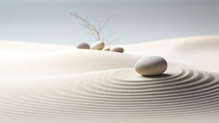 Fototapeta na wymiar Tranquil zen garden with smooth stones and raked sand patterns
