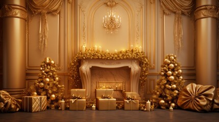 Elegant Christmas decor on a luxurious golden backdrop