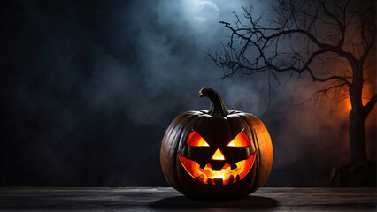 halloween pumpkins on a dark and scary background