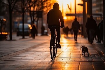 Naklejka premium Happy Man Enjoying a Bike Ride with His Loyal Dog. Adventure Travel with Pets Concept