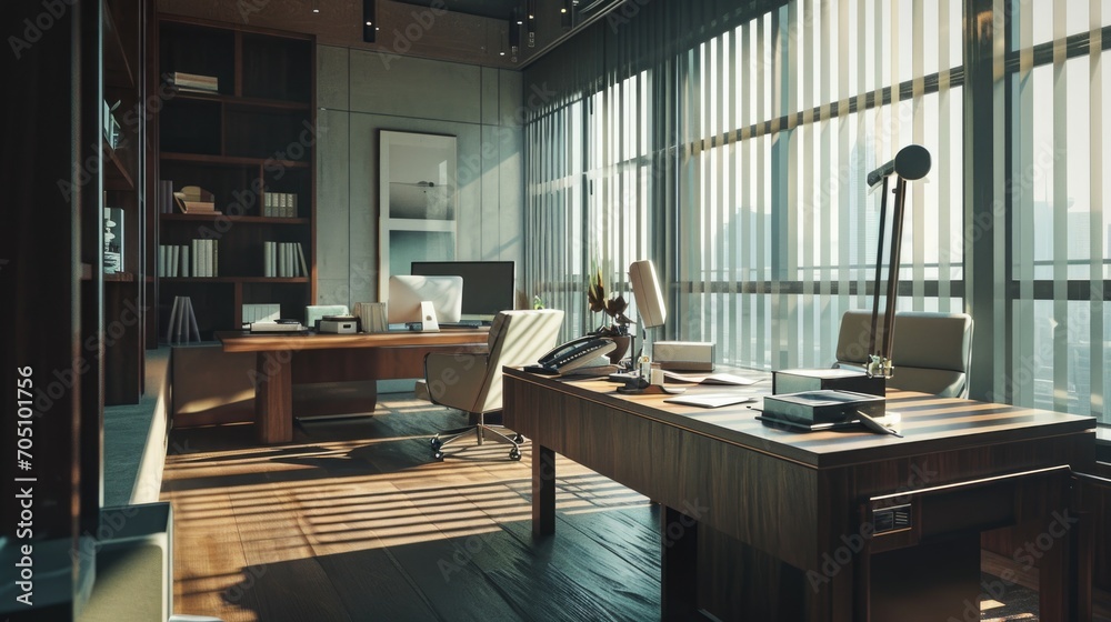 Leinwandbilder a desk with a lamp and a laptop, suitable for office or work-related concepts
