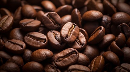 Macro shot of coffee beans, revealing intricate details and textures