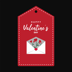 Valentine's day tags with flower hearts and letters. Valentine's day concept. Hand-drawn vector illustration in red and white colors