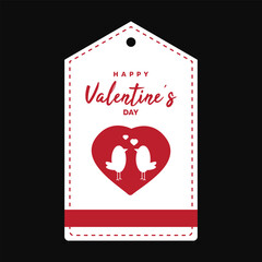 Valentine's day tag.  bird and hearts. Happy Valentine's day concept. Hand drawn vector illustration in red, white colors