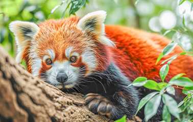 Obraz premium red panda (Ailurus fulgens) in the forest, concept Animals, generative ai