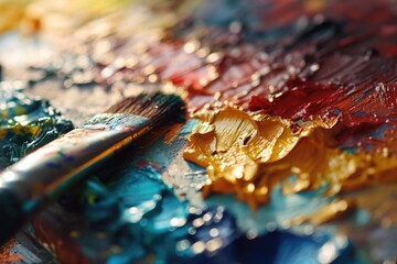 A close-up view of a palette with a brush. Perfect for artists, painters, and creative projects