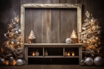 Rustic and cozy Christmas accents framing a warm copy space
