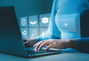 e-learning education internet lessons and online learning with webinars, video tutorials, personal...