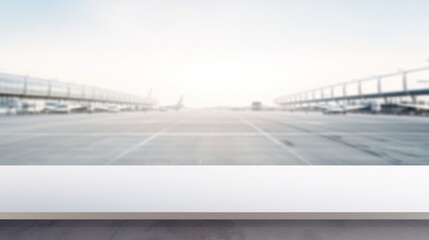 empty table white top with blur background of air port, Advertisement, Print media, Illustration, Banner, for website, copy space, for word, template, presentation
