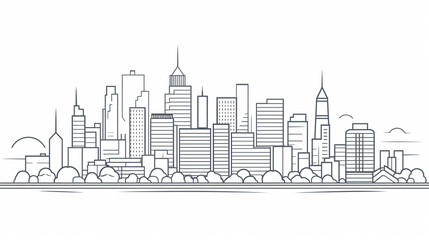 Fototapeta premium Line sketch style city panorama. Illustration of urban skyline Outline cityscape. 