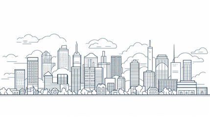 Line sketch style city panorama. Illustration of urban skyline Outline cityscape. 