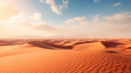 Fototapeta na wymiar The vast expanse of a desert under a blazing sun, with endless dunes rippling into the horizon