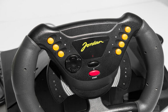 kent, uk 01.01.2024 Joytech Official Jordan Grand Prix Racing Steering Wheel for the retro sega dreamcast. racing car wheel joystick controller
