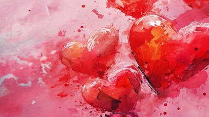 Three Hearts Painting on Pink Background