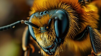 A detailed close up view of a bee's face. Perfect for educational materials or nature-themed designs