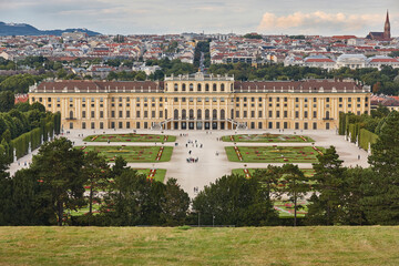 Fototapeta na wymiar Schonbrunn imperial palace and gardens. Architectural landmark in Vienna. Austria