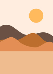 Abstract contemporary aesthetic backgrounds landscapes set with sunrise, sunset, night. Boho wall decor. Mid century modern minimalist art print. Flat design. Abstract mountain landscape background