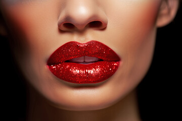Fototapeta premium Red glitter polish lipstick
