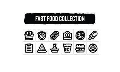 Fast Food Icon Set, Brush Stroke Style.